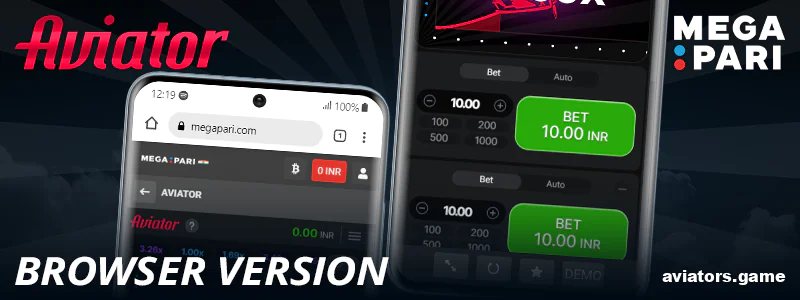 The browser-based version of Megapari Aviator for Indian players