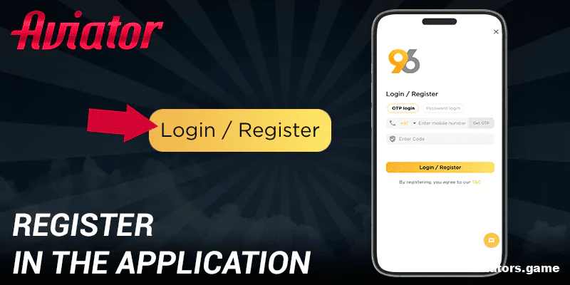 Signing up through the 96in Aviator India mobile application