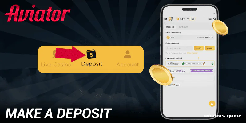 Adding funds to your account using the 96in Aviator India mobile app