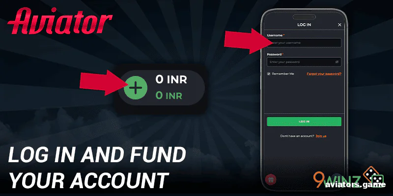 Sign into your 9winz Aviator account and add funds to your balance to get started.