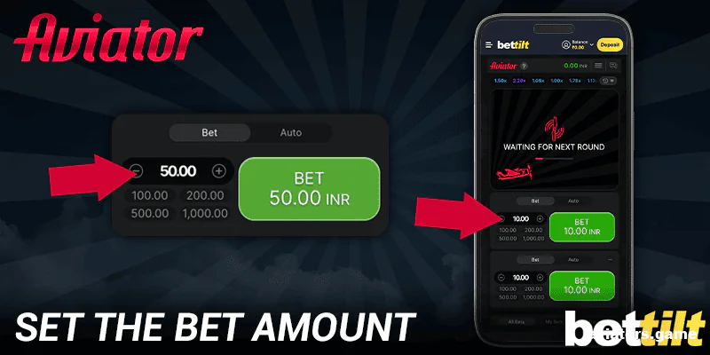 Adjust your desired bet amount for the Aviator game using the Bettilt mobile app.