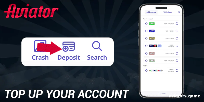 Add money to your balance using the Casino Days Aviator app