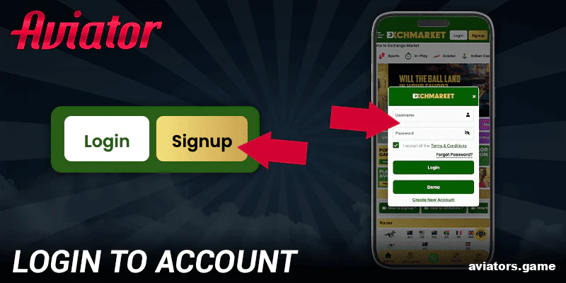 Start by logging into your existing profile or signing up for a new account through the Exchmarket Aviator mobile application.