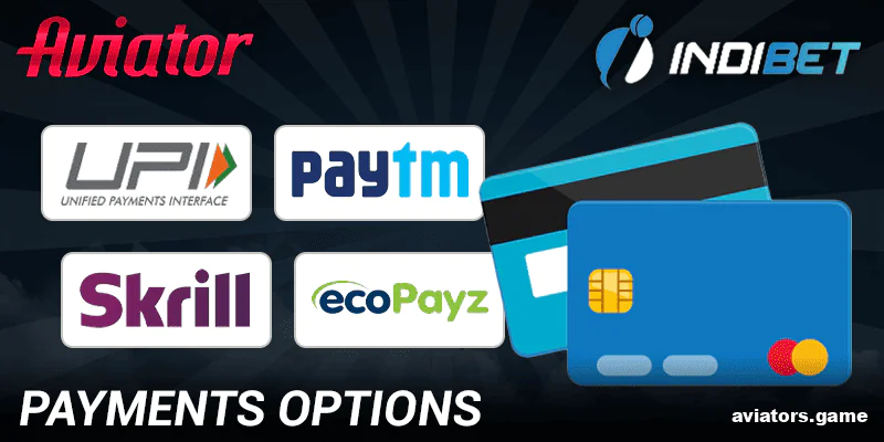 Payment methods available within the Indibet Aviator mobile app