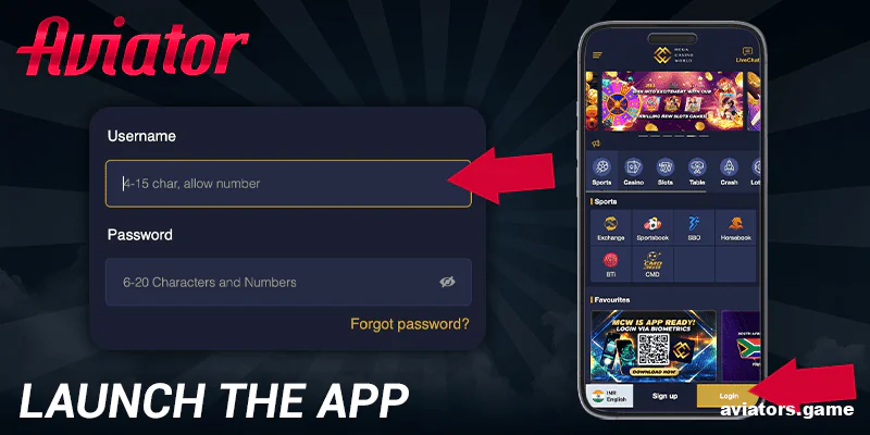 Start the Mega Casino World app and enter your login credentials.