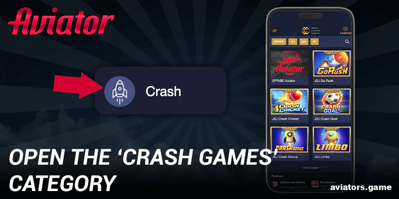 Go to the 'Crash Games' section within the Mega Casino World app.