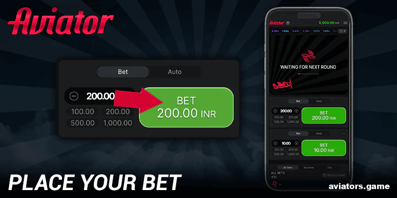 Set your desired stake amount and place your bet to start playing Aviator.