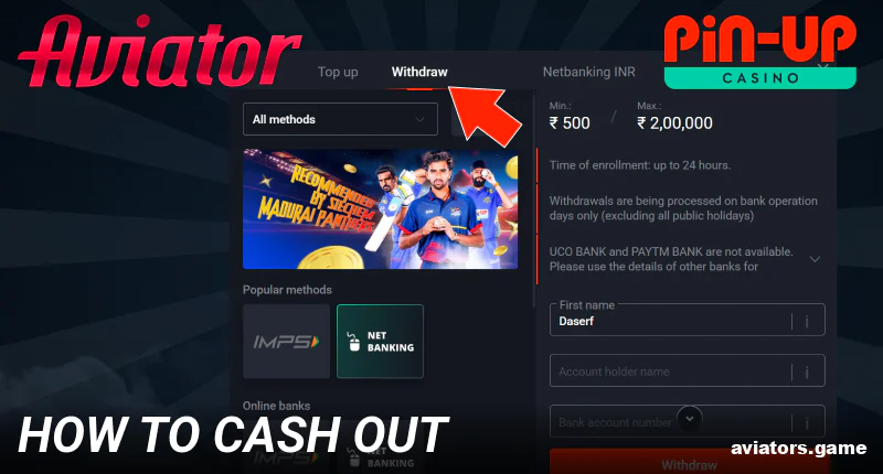 Withdrawal guide for Pin Up Aviator users in India