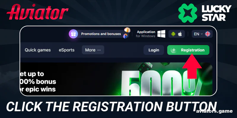 Go to the Lucky Star website and press \"Registration\" button