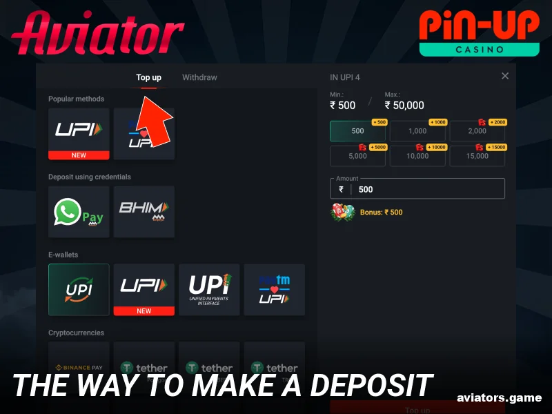 A guide to depositing funds for Indian users at Pin Up Aviator